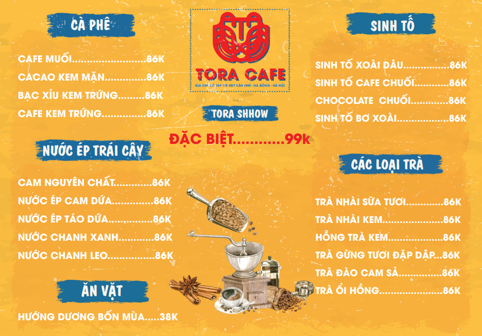 Menu Show Tora Cafe